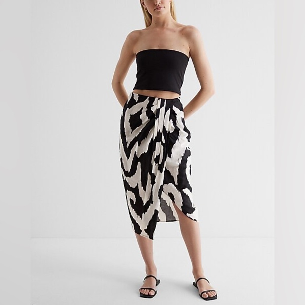 Express Draped Wrap Midi Skirt in Ikat print